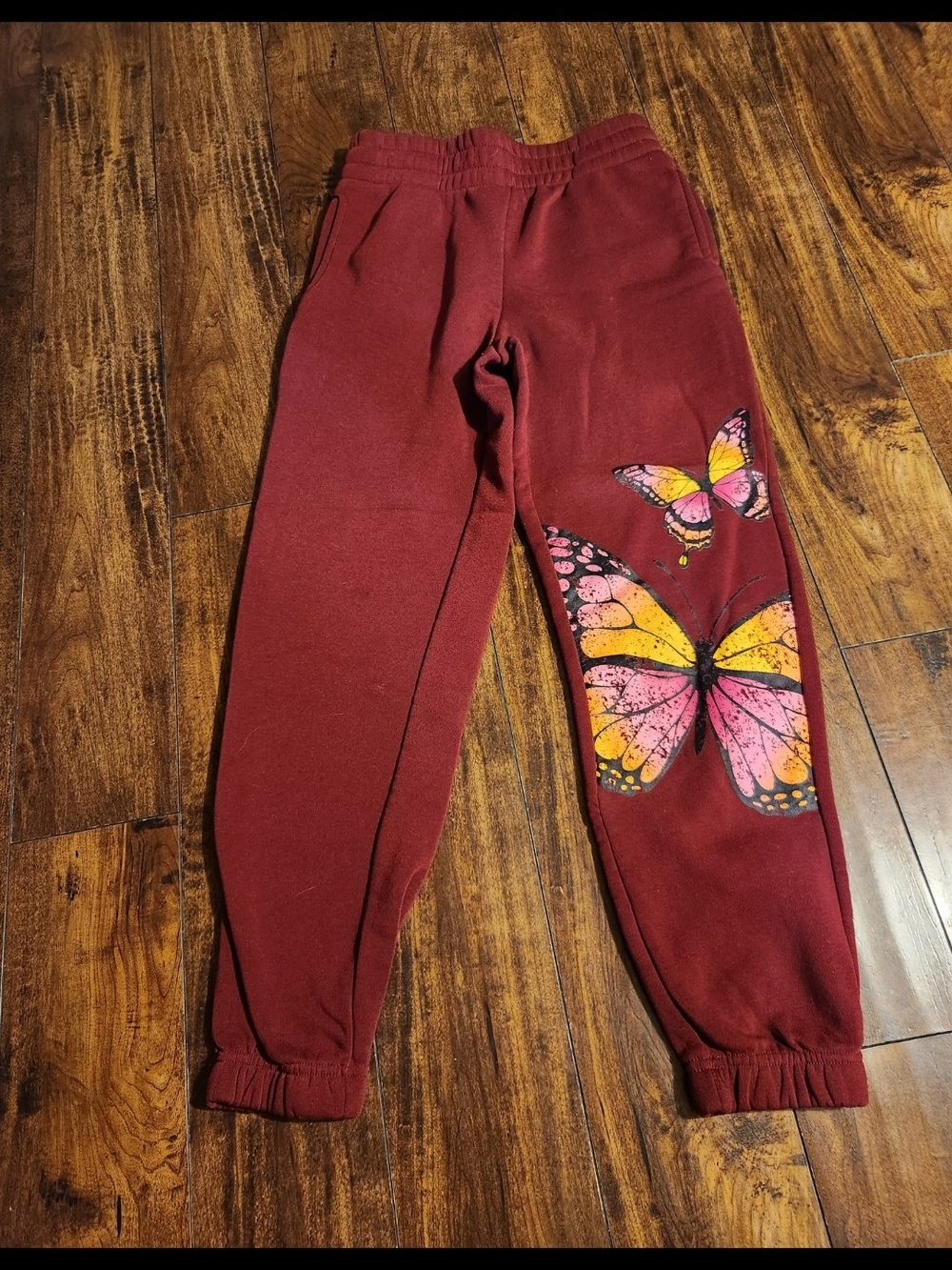 No Boundaries Maroon Sweatpants with Pink & Yellow Butterfly Print